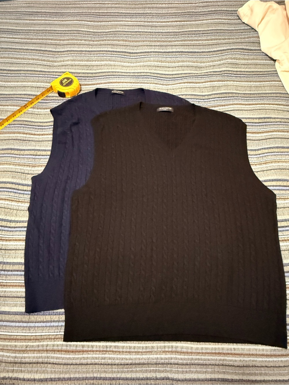 2 Men's V-Neck Cable Knit Sweater Vest - Black and Navy  by Tea Collection